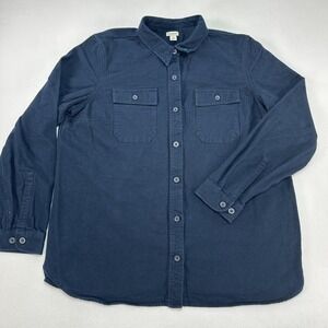 LL Bean Chamois Shirt Men XL Reg Navy Blue 100% Cotton Double Pocket Work Chore